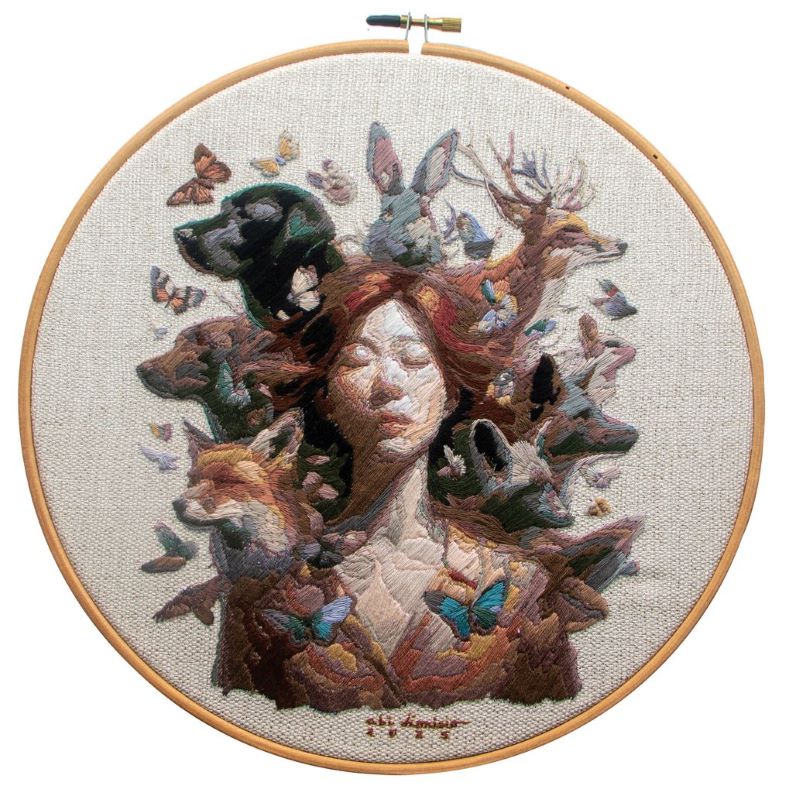 Beasts in Bloom, 2025; Thread on linen / Image courtesy of ONE EAST ASIA & Abi Dionisio